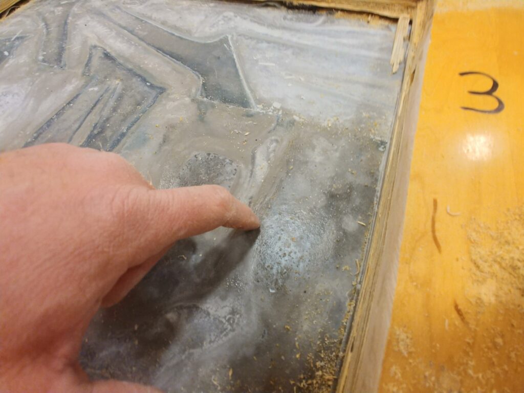 Condensed vapor solution leaving soluble salts as it dries.