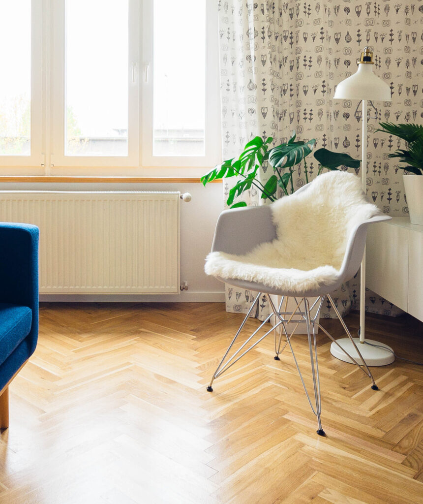 Hardwood Floor and White Chair