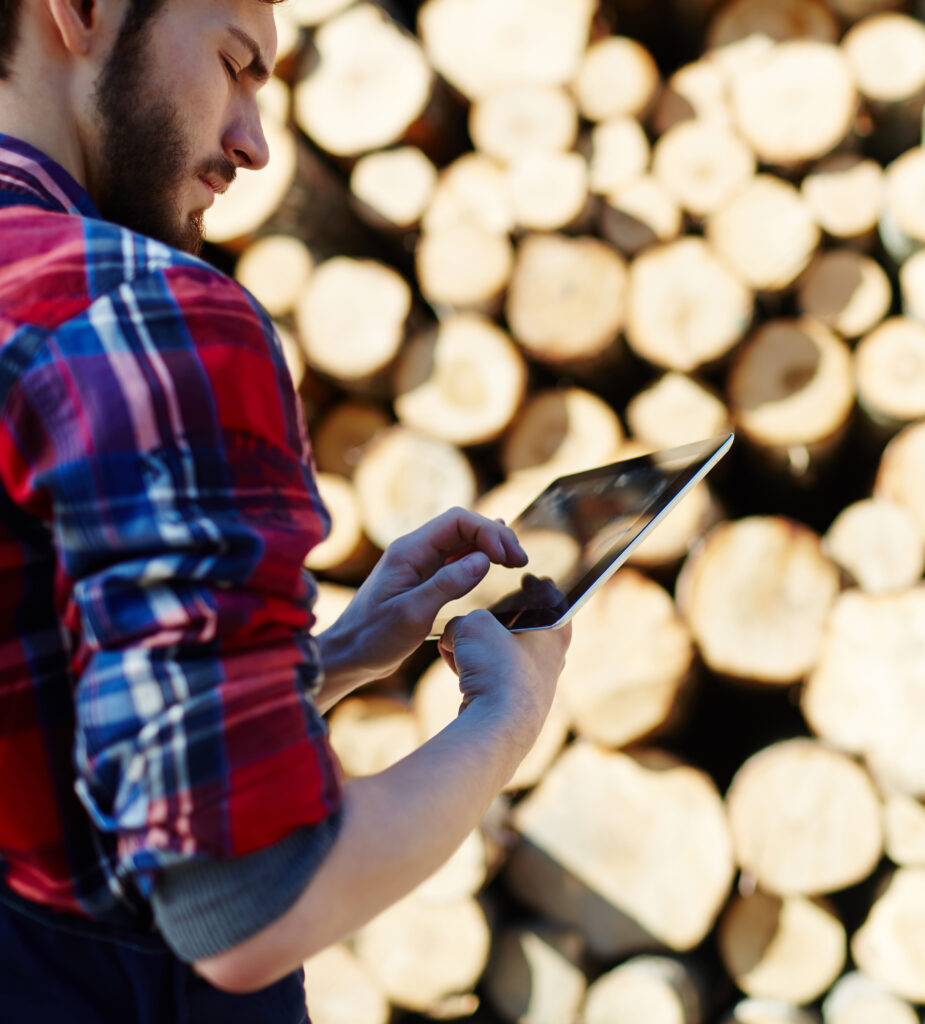 Man searching tablet