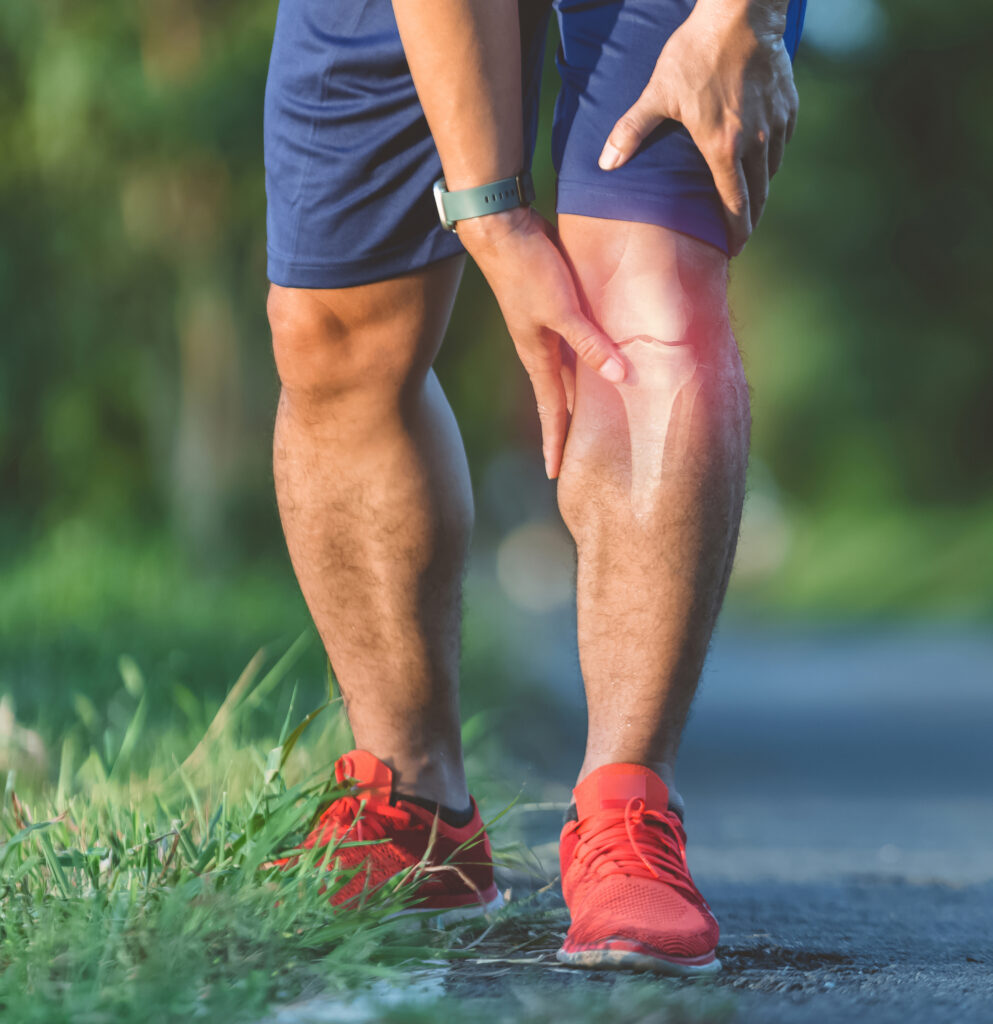 male athlete up close, Knee soreness following activity.It frequently occurs during athletic practice.in the idea of arthritis.